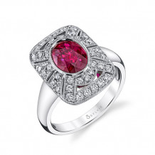 2.14tw Semi-Mount Engagement Ring With 1.58ct Oval Ruby 14W - s1228 ru